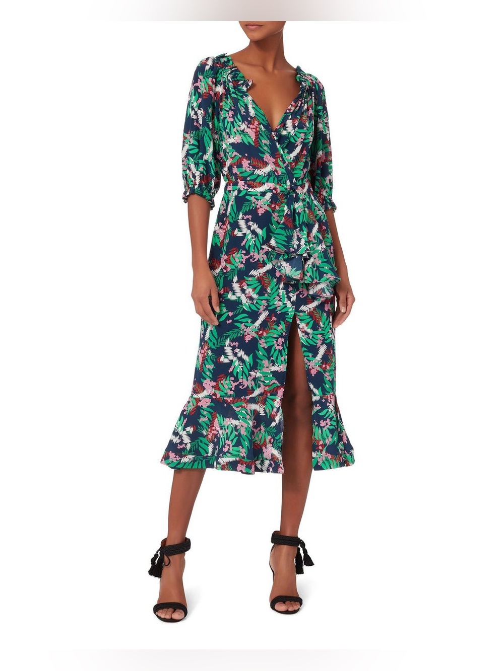 SALONI Olivia Midi Dress in Midnight Fern Size 6